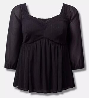 NEW Torrid Babydoll Crinkle Chiffon Blouson Sleeve Top 00- M
